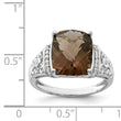 Sterling Silver Rhodium Diamond & Checker-Cut Smoky Quartz Ring