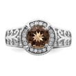 Sterling Silver Rhodium Diamond & Smoky Quartz Ring