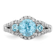Sterling Silver Rhodium Diamond & Sky Blue Topaz Ring