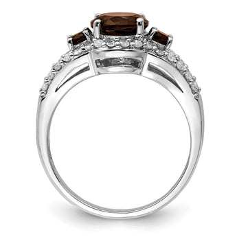 Sterling Silver Rhodium Diamond & Smoky Quartz Ring