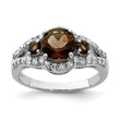 Sterling Silver Rhodium Diamond & Smoky Quartz Ring