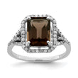 Sterling Silver Rhodium Octagonal Diamond & Smoky Quartz Ring