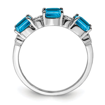 Sterling Silver Rhodium Blue Topaz & Diamond Ring