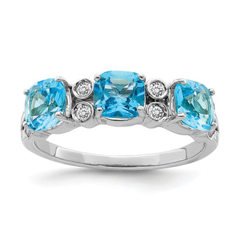 Sterling Silver Rhodium Blue Topaz & Diamond Ring
