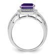 Sterling Silver Rhodium-plated Square Amethyst & Diamond Ring