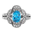 Sterling Silver Rhodium Blue Topaz & Diamond Ring