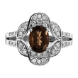 Sterling Silver Rhodium Oval Diamond & Smoky Quartz Ring