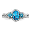 Sterling Silver Rhodium Oval Blue Topaz & Diamond Ring