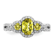 Sterling Silver Rhodium Oval Diamond & Lemon Quartz Ring