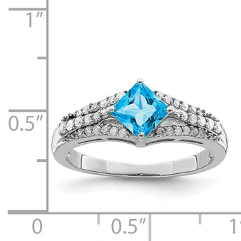 Sterling Silver Rhodium Blue Topaz & Diamond Ring