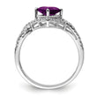 Sterling Silver Rhodium-plated Diamond & Amethyst Ring