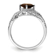 Sterling Silver Rhodium Smoky Quartz & Diamond Ring