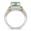 Sterling Silver Rhodium With Flash Gold-plate Green Quartz Ring