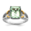 Sterling Silver Rhodium With Flash Gold-plate Green Quartz Ring