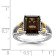 Sterling Silver Rhodium With Flash Gold-plate Smoky Quartz Octagonal Ring