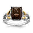 Sterling Silver Rhodium With Flash Gold-plate Smoky Quartz Ring