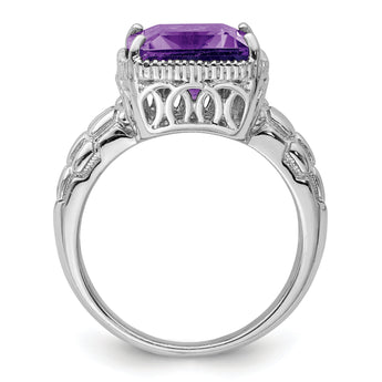 Sterling Silver Rhodium-plated Octagonal Amethyst Ring