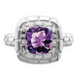Sterling Silver Rhodium-plated Checker-Cut Amethyst Ring