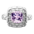Sterling Silver Rhodium Checker-Cut Pink Quartz Ring