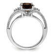Sterling Silver Rhodium Oval Smoky Quartz & Diamond Ring
