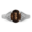 Sterling Silver Rhodium Oval Smoky Quartz & Diamond Ring