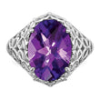 Sterling Silver Rhodium-plated Oval Checker-Cut Amethyst Ring