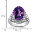 Sterling Silver Rhodium-plated Oval Checker-Cut Amethyst Ring
