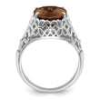 Sterling Silver Rhodium Oval Checker-Cut Smoky Quartz Ring