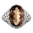 Sterling Silver Rhodium Oval Checker-Cut Smoky Quartz Ring