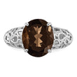 Sterling Silver Rhodium Oval Smoky Quartz Ring