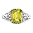Sterling Silver Rhodium Checker-Cut Lemon Quartz Ring