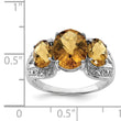 Sterling Silver Rhodium Oval Checker-Cut Whiskey Quartz & Diamond Ring
