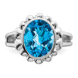Sterling Silver Rhodium Oval Checker-Cut Blue Topaz Ring