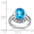 Sterling Silver Rhodium Oval Checker-Cut Blue Topaz Ring