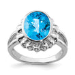 Sterling Silver Rhodium Oval Checker-Cut Blue Topaz Ring