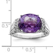 Sterling Silver Rhodium Oval Checker-Cut Amethyst & Diamond Ring