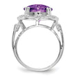 Sterling Silver Rhodium-plated Checker-Cut Amethyst Ring