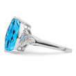 Sterling Silver Rhodium Checker-Cut Blue Topaz Ring
