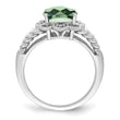 Sterling Silver Rhodium Checker-Cut Green Quartz & Diamond Ring