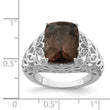 Sterling Silver Rhodium Smoky Quartz & Diamond Ring