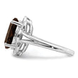 Sterling Silver Rhodium Oval Smoky Quartz & Diamond Ring