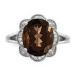 Sterling Silver Rhodium Oval Smoky Quartz & Diamond Ring