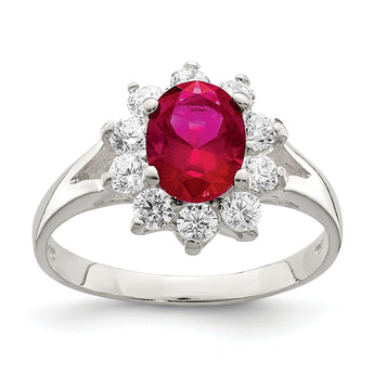 Sterling Silver Red Oval CZ Cluster Ring