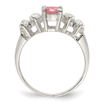 Sterling Silver Pink Round CZ WithSide Stones Ring
