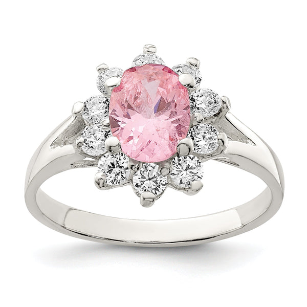 Sterling Silver Pink Oval CZ Cluster Ring