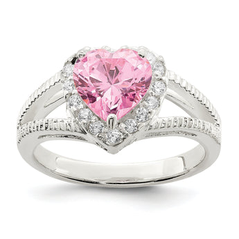 Sterling Silver Pink CZ Heart Ring