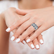 Sterling Silver Rhod-pltd Triple Band Blue/White/Clear Circle Center Ring