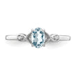 Sterling Silver Rhodium Plated Diamond and Aquamarine Oval Ring