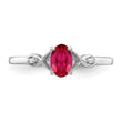 Sterling Silver Rhodium Plated Diamond and Oval Ruby Ring