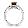 Sterling Silver Rhodium Diamond & Smoky Quartz Ring